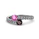 1 - Delise 5.00mm Round Pink Sapphire and Red Garnet with Side Diamonds Bypass Ring 