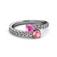 2 - Delise 5.00mm Round Pink Sapphire and Pink Tourmaline with Side Diamonds Bypass Ring 
