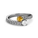 2 - Delise 5.00mm Round Citrine and White Sapphire with Side Diamonds Bypass Ring 