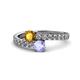 1 - Delise 5.00mm Round Citrine and Tanzanite with Side Diamonds Bypass Ring 