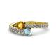 1 - Delise 5.00mm Round Citrine and Aquamarine with Side Diamonds Bypass Ring 