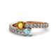 1 - Delise 5.00mm Round Citrine and Aquamarine with Side Diamonds Bypass Ring 