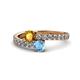 1 - Delise 5.00mm Round Citrine and Blue Topaz with Side Diamonds Bypass Ring 