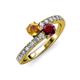3 - Delise 5.00mm Round Citrine and Ruby with Side Diamonds Bypass Ring 