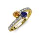 3 - Delise 5.00mm Round Citrine and Blue Sapphire with Side Diamonds Bypass Ring 