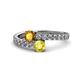 1 - Delise 5.00mm Round Citrine and Yellow Sapphire with Side Diamonds Bypass Ring 