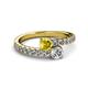 2 - Delise 5.00mm Round Yellow Sapphire and Diamond with Side Diamonds Bypass Ring 