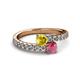 2 - Delise 5.00mm Round Yellow Sapphire and Rhodolite Garnet with Side Diamonds Bypass Ring 