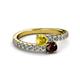 2 - Delise 5.00mm Round Yellow Sapphire and Red Garnet with Side Diamonds Bypass Ring 