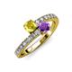 3 - Delise 5.00mm Round Yellow Sapphire and Amethyst with Side Diamonds Bypass Ring 