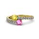 1 - Delise 5.00mm Round Yellow and Pink Sapphire with Side Diamonds Bypass Ring 