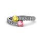 1 - Delise 5.00mm Round Yellow Sapphire and Pink Tourmaline with Side Diamonds Bypass Ring 
