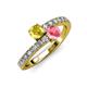 3 - Delise 5.00mm Round Yellow Sapphire and Pink Tourmaline with Side Diamonds Bypass Ring 