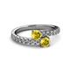 2 - Delise 5.00mm Round Yellow Sapphire with Side Diamonds Bypass Ring 