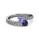 2 - Delise 5.00mm Round Tanzanite and Blue Sapphire with Side Diamonds Bypass Ring 