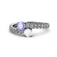 1 - Delise 5.00mm Round Tanzanite and White Sapphire with Side Diamonds Bypass Ring 