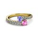 2 - Delise 5.00mm Round Tanzanite and Pink Sapphire with Side Diamonds Bypass Ring 