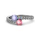 1 - Delise 5.00mm Round Tanzanite and Pink Tourmaline with Side Diamonds Bypass Ring 