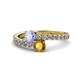 1 - Delise 5.00mm Round Tanzanite and Citrine with Side Diamonds Bypass Ring 