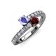 3 - Delise 5.00mm Round Tanzanite and Red Garnet with Side Diamonds Bypass Ring 
