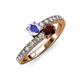 3 - Delise 5.00mm Round Tanzanite and Red Garnet with Side Diamonds Bypass Ring 