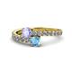 1 - Delise 5.00mm Round Tanzanite and Blue Topaz with Side Diamonds Bypass Ring 