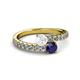 2 - Delise 5.00mm Round White and Blue Sapphire with Side Diamonds Bypass Ring 