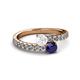 2 - Delise 5.00mm Round White and Blue Sapphire with Side Diamonds Bypass Ring 