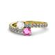 1 - Delise 5.00mm Round White and Pink Sapphire with Side Diamonds Bypass Ring 