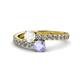 1 - Delise 5.00mm Round White Sapphire and Tanzanite with Side Diamonds Bypass Ring 