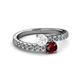 2 - Delise 5.00mm Round White Sapphire and Ruby with Side Diamonds Bypass Ring 