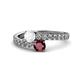 1 - Delise 5.00mm Round White Sapphire and Ruby with Side Diamonds Bypass Ring 