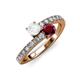 3 - Delise 5.00mm Round White Sapphire and Ruby with Side Diamonds Bypass Ring 