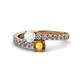 1 - Delise 5.00mm Round White Sapphire and Citrine with Side Diamonds Bypass Ring 