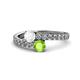 1 - Delise 5.00mm Round White Sapphire and Peridot with Side Diamonds Bypass Ring 