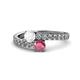 1 - Delise 5.00mm Round White Sapphire and Rhodolite Garnet with Side Diamonds Bypass Ring 