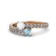 1 - Delise 5.00mm Round White Sapphire and Aquamarine with Side Diamonds Bypass Ring 