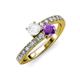 3 - Delise 5.00mm Round White Sapphire and Amethyst with Side Diamonds Bypass Ring 