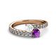 2 - Delise 5.00mm Round White Sapphire and Amethyst with Side Diamonds Bypass Ring 