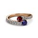 2 - Delise 5.00mm Round Ruby and Blue Sapphire with Side Diamonds Bypass Ring 