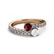 2 - Delise 5.00mm Round Ruby and White Sapphire with Side Diamonds Bypass Ring 