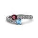 1 - Delise 5.00mm Round Ruby and Blue Topaz with Side Diamonds Bypass Ring 