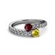 2 - Delise 5.00mm Round Ruby and Yellow Sapphire with Side Diamonds Bypass Ring 