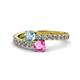 1 - Delise 5.00mm Round Aquamarine and Pink Sapphire with Side Diamonds Bypass Ring 