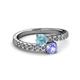 2 - Delise 5.00mm Round Aquamarine and Tanzanite with Side Diamonds Bypass Ring 