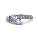 1 - Delise 5.00mm Round Aquamarine and Tanzanite with Side Diamonds Bypass Ring 