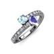 3 - Delise 5.00mm Round Aquamarine and Tanzanite with Side Diamonds Bypass Ring 