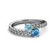 2 - Delise 5.00mm Round Aquamarine and Blue Topaz with Side Diamonds Bypass Ring 