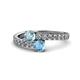 1 - Delise 5.00mm Round Aquamarine and Blue Topaz with Side Diamonds Bypass Ring 