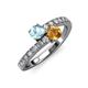 3 - Delise 5.00mm Round Aquamarine and Citrine with Side Diamonds Bypass Ring 